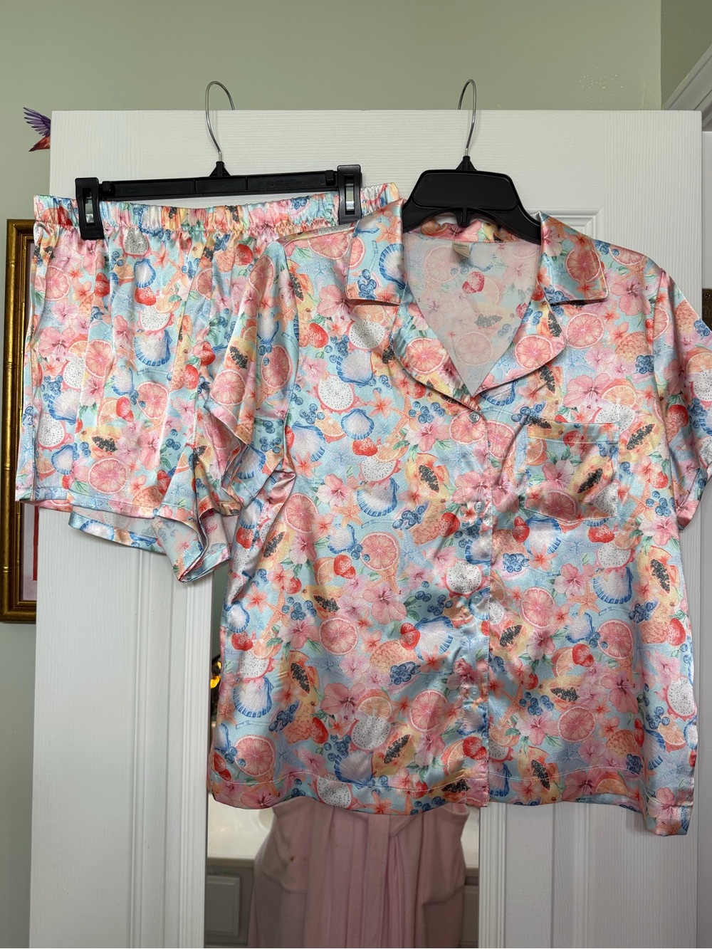 Arizona Body Womens Satin Short Sleeve 2-pc. Juniors Pajama Set NWOT